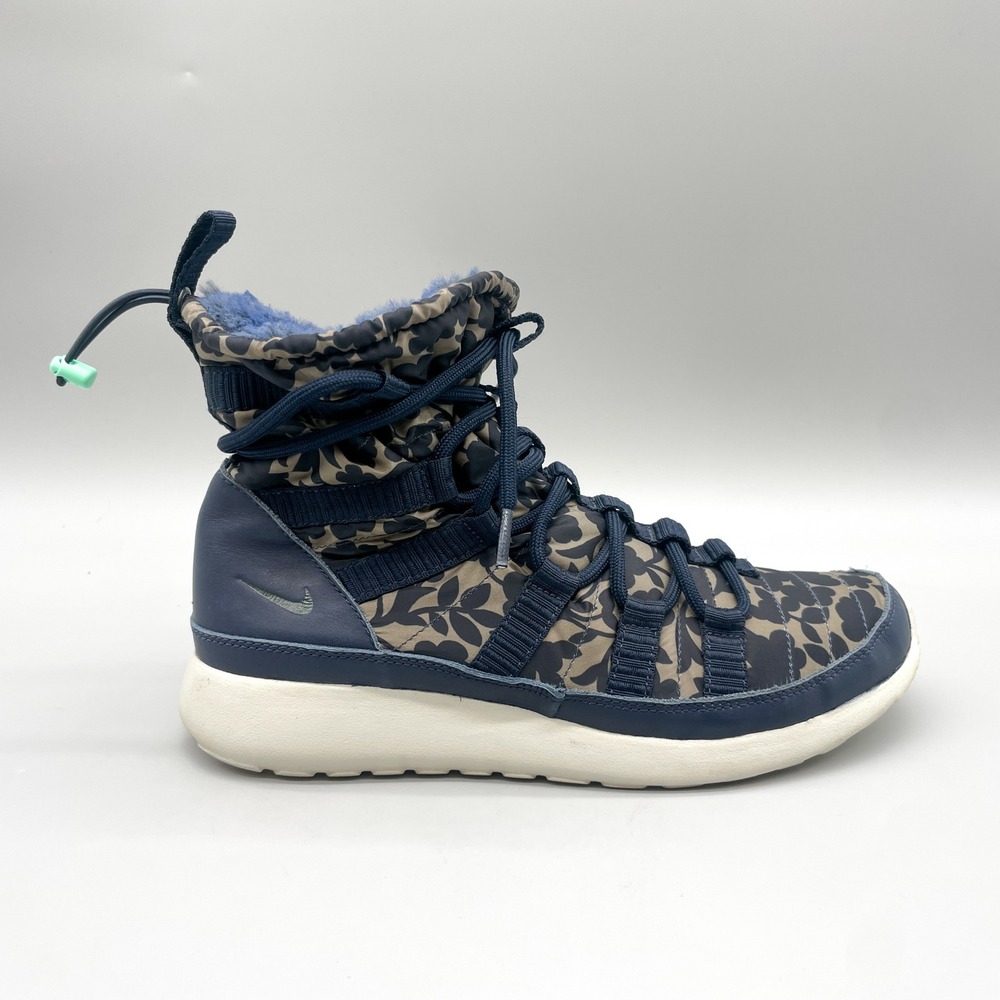 Nike Womens 9 Roshe One Hi Liberty QS Sneakers Boots Midnight Navy Blue Floral